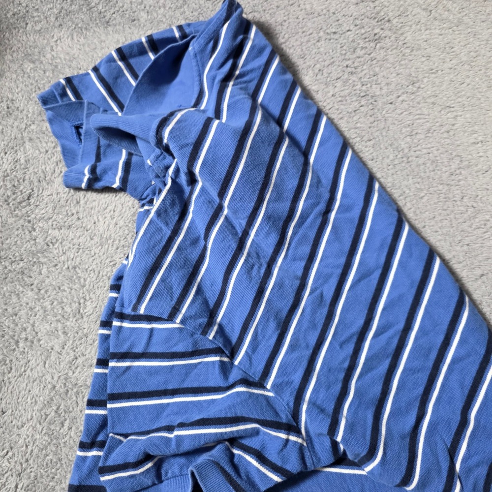 Polo Ralph Lauren Mens Large Polo Shirt Blue Striped Custom‎ Fit Yellow Pony - Picture 5 of 7